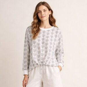 Linen Tales for Linen The Label‎ Floral Tie-Hem Long Sleeve Top Size S/M